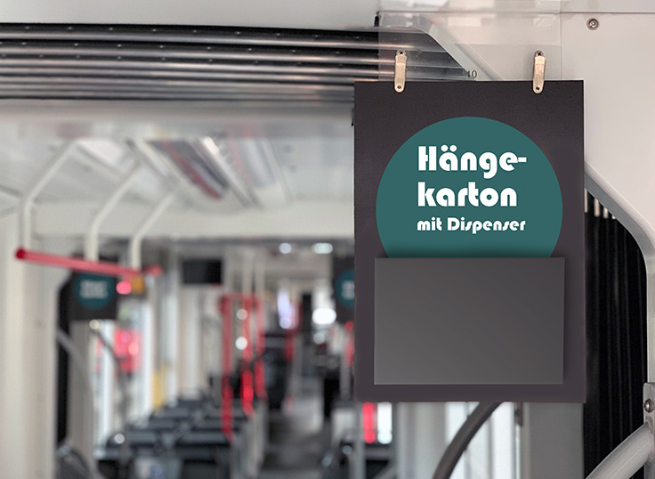 Hängekarton mit Flyer-Dispenser